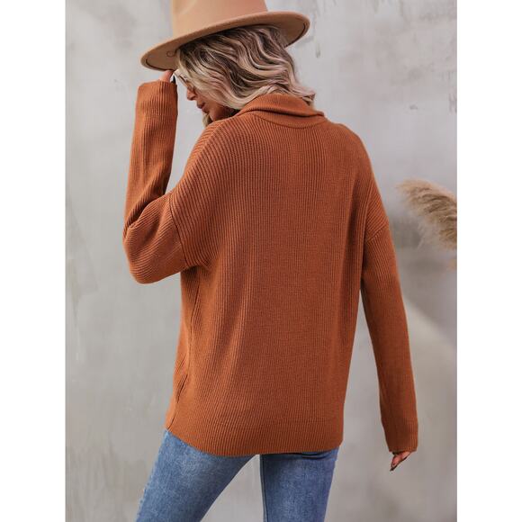 Graceful Rib-Knit Zip Up Collared Cardigan - Picture 5 of 6